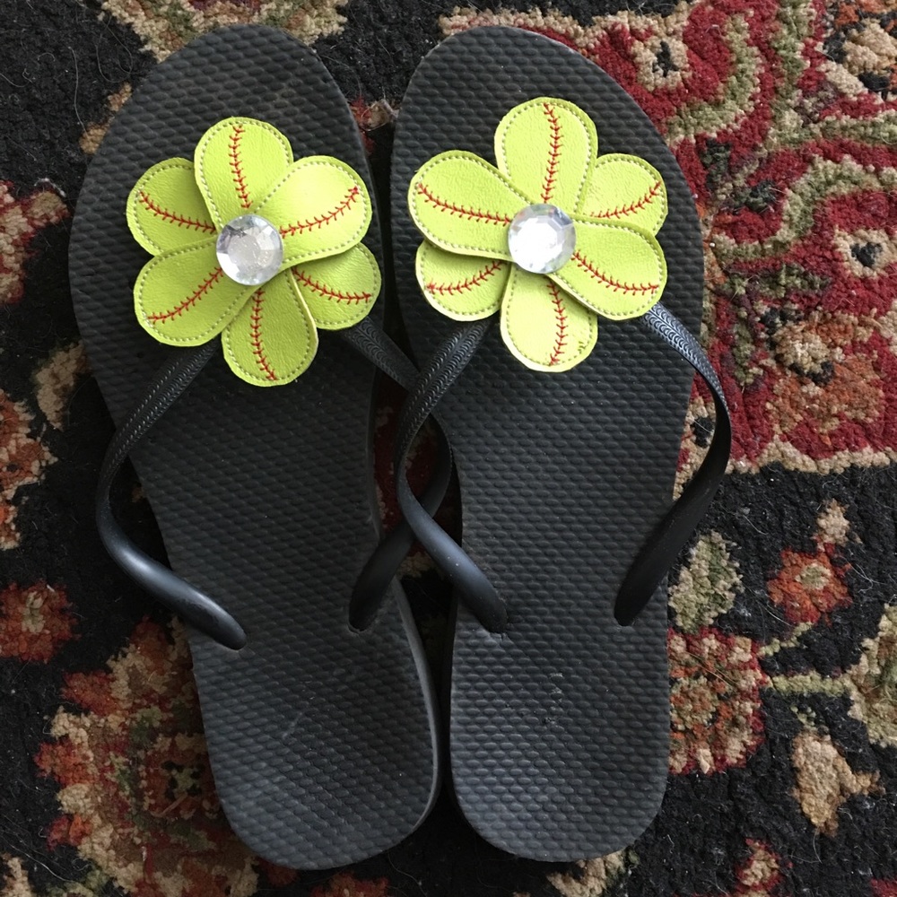Ladies custom made softball flip flops